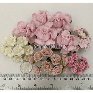 เซ็ท DIY 4 ดีไซน์ รวม 45 ดอก ดอกไม้กระดาษสา งานประดิษฐ์ งานแต่ง Mulberry Paper Flowers (ชมพูอ่อน B2)