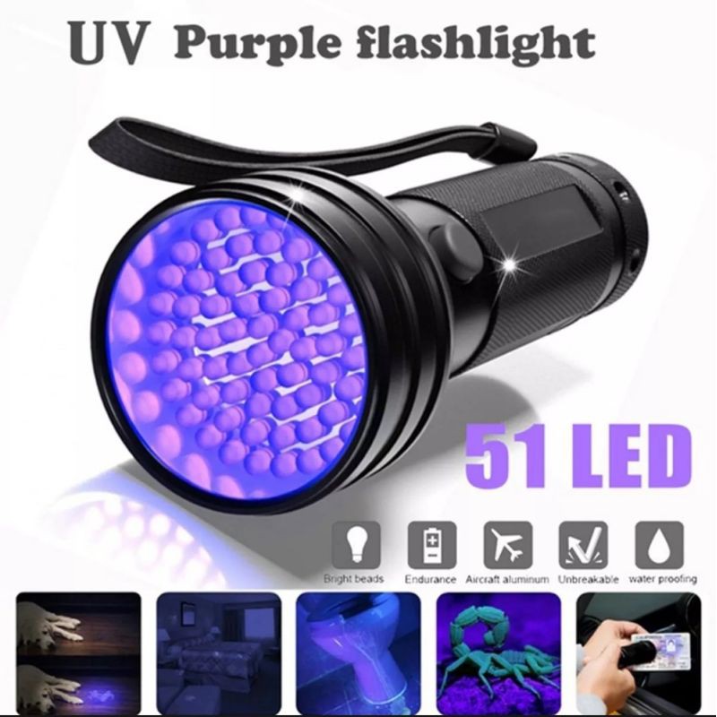ไฟฉายแบล็คไลท์ ไฟฉาย UV 51 LED ใช้ตรวจแบงค์ปลอม ตรวจลายเซ็น ตรวจฉี่แมว