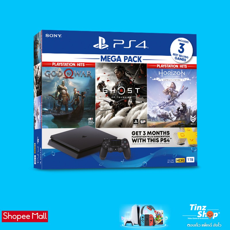 PlayStation 4 MEGA PACK ASIA-00404 PS4 Slim 1TB With 3 Best Seller Games ประกันศูนย์ไทย 1 ปี 3 เดือน