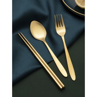 ชุดช้อน ส้อม ตะเกียบ สีทอง Gold Stainless Steel Cutlery Set