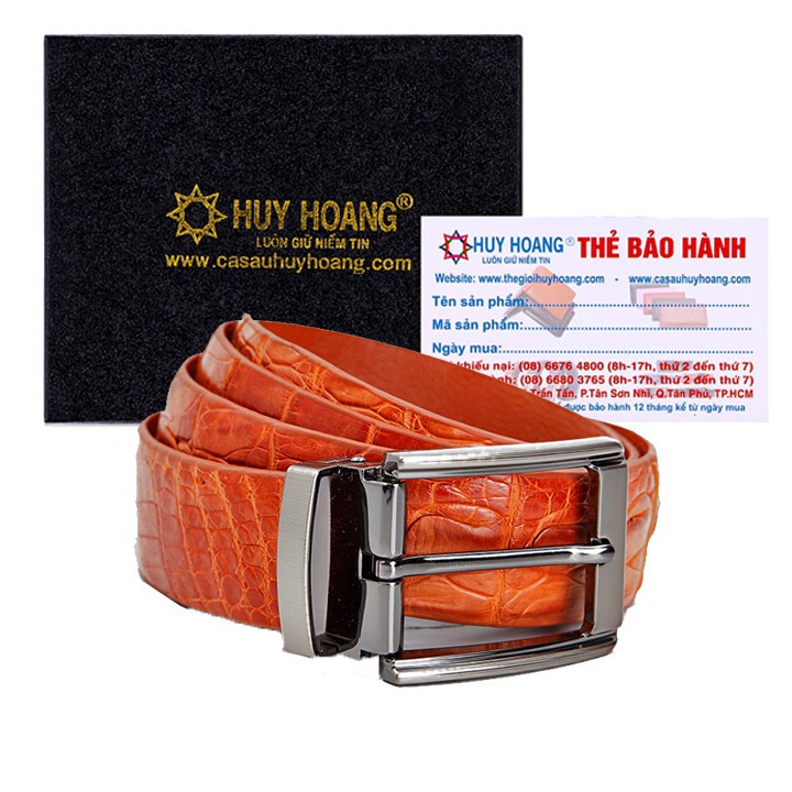 เข็มขัดหนังจระเข้ผู้ชายปลายเข็มสีเหลือง HF4737