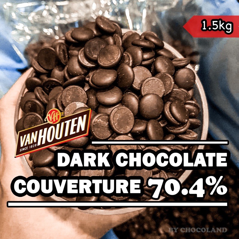 ‼️1kg‼️ของใหม่ Van Houten 70.4% ดาร์กช็อกโกแลตแท้ 70.4% สำหรับทำบราวนี่ ทำขนม