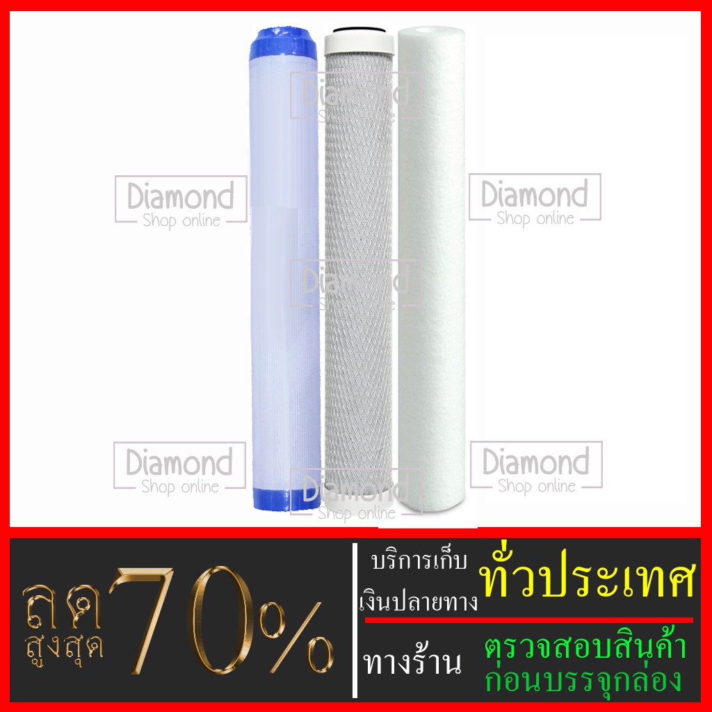 ไส้กรองน้ำ 3 ขั้นตอน ขนาด 20 นิ้ว x 2.5 นิ้ว(ไส้ PP+ไส้คาร์บอนเกล็ด+ไส้คาร์บอนแท่ง) #ไส้กรองน้ำ#ชุดไส้กรอง#เครื่องกรองน้