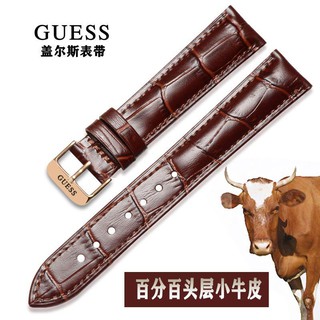 GUESS สายนาฬิกา W0247G3 W0040G3 สายหนังหนังสีน้ำตาลดำหัวเข็มขัดสำหรับผู้ชายและผู้หญิง