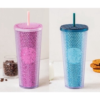 🎀【Clearance!!!】 2021 แก้วสตาร์บัคส์เกาหลี Starbucks Korea Victory Green/ Pink Bling Stud Coldcup 710ml/ 24oz