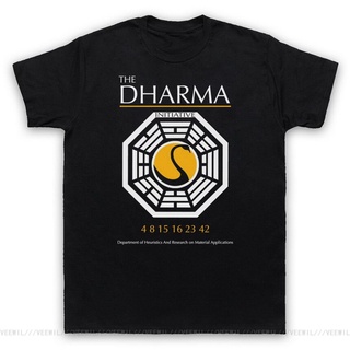 คอตต้อนคอกลมขายดี เสื้อยืดลําลอง แขนสั้น พิมพ์ลาย THE DHARMA INITIATIVE LOST TV UNOFFICIAL MENS COLS Cool Casual Fitness