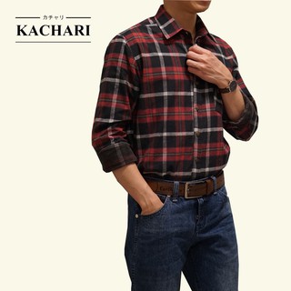 KACHARI เสื้อลายสก๊อตแขนยาวลูกฟูก(สีแดง) พร้อมส่งฟรี  ผ้าคอตตอน