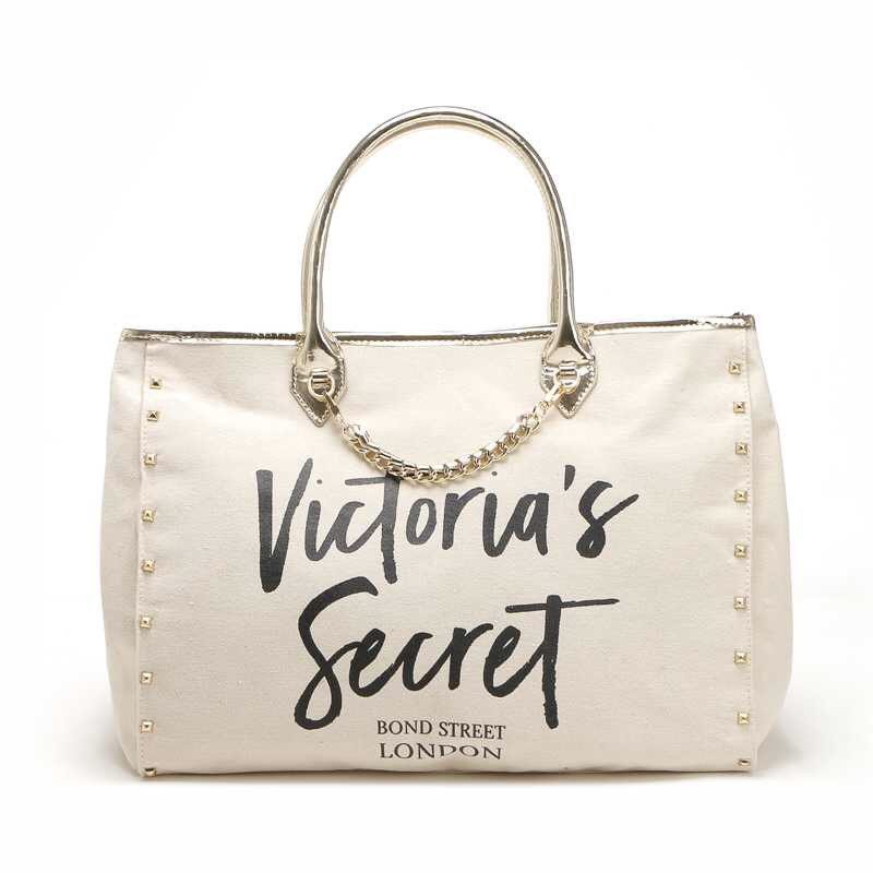 Victoria 's Secret Angel City Gold Chain Tote Bag [ ครีม ]