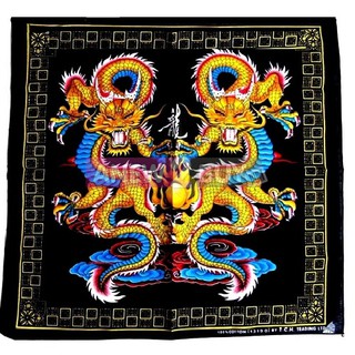 ผ้าพันคอ ผ้าโพกหัว ลายมังกรทอง พื้นดำ (Bandana Gold Dragon ฺBlack Headwrap)