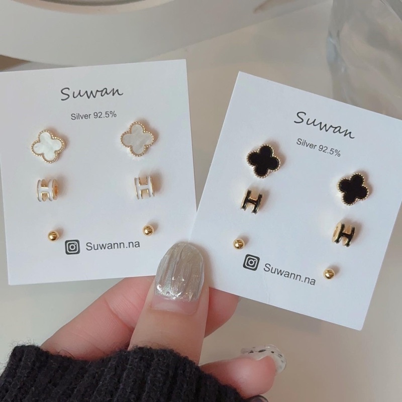 Suwann.na ต่างหู ต่างหูเงินแท้ เซตโคลเวอร์