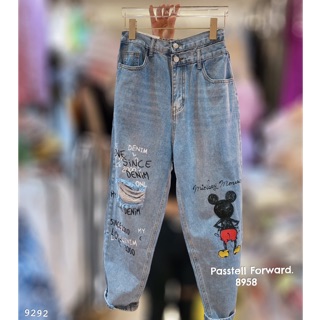 Korea mickey boyfriend denim jeans  กางเกงยีนมิคกี้ทรงบอย แต่งขาดใส่สวยมากเอว สมอคหลังอย่างดีเลยค่ะ