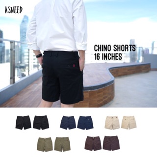 กางเกงขาสั้นผู้ชาย 16 นิ้ว ผ้าชิโน คอตตอน 100% Chino Shorts : BLACK สีดำ