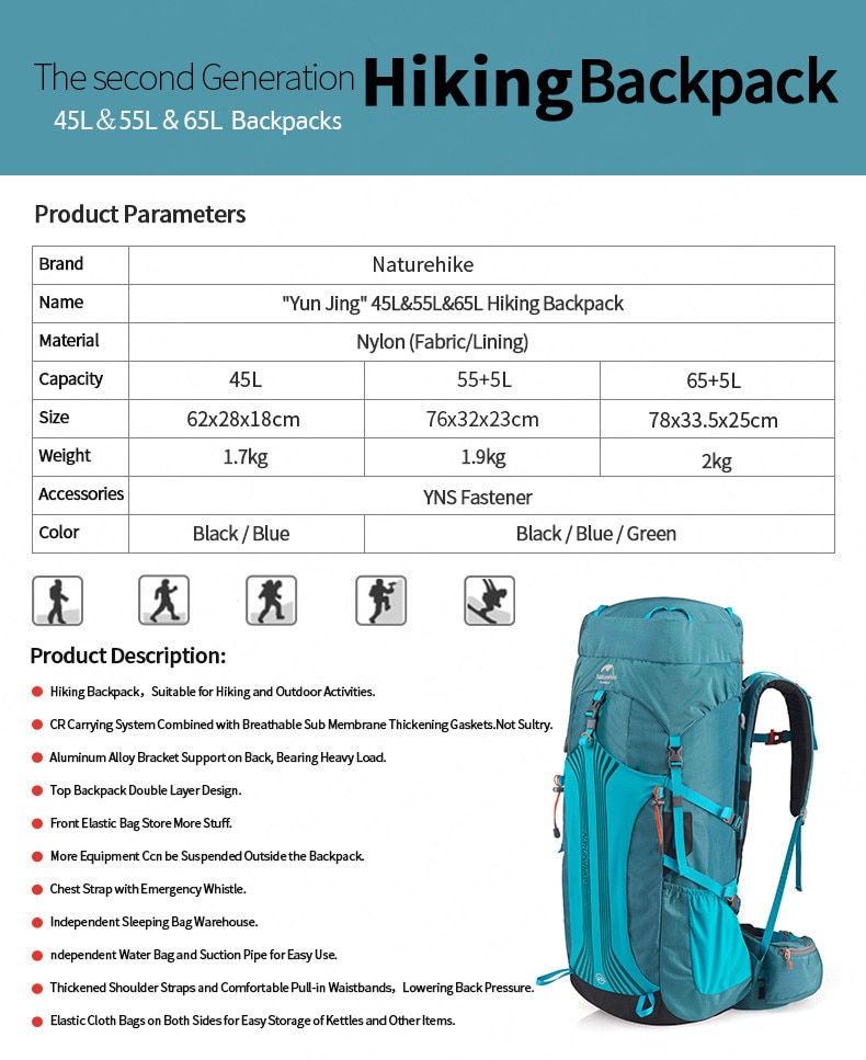 Naturehike Hiking Bag Professional Climbing Bag Large Capcity Outdoor Hiking Travel Backpack Suspension System Climbing 4 380