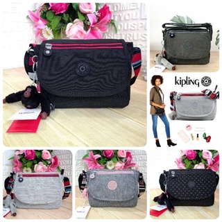 Kipling sabian crossbody mini bag กระเป๋าสะพายข้างสีดำแถบแดง