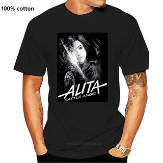 เสื้อยืดผ้าฝ้ายพิมพ์ลายขายดี เสื้อยืดผ้าฝ้าย คอกลม พิมพ์ลาย Alita Battle Angel สีดํา สําหรับผู้ชาย ไซซ์ S-3Xl