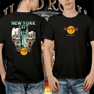 แขนสั้นcrew neckเสื้อยืด พิมพ์ลาย HardRock Cafe New York City NAVY คุณภาพพรีเมี่ยม สีดํา สีขาว S-XXXXL