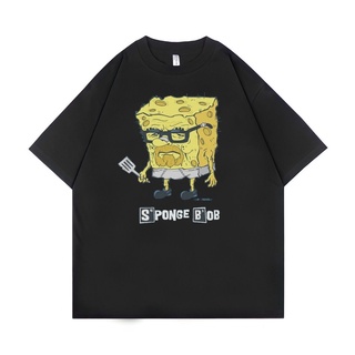 ROUND คอลูกเรือเสื้อยืด ขนาดใหญ่ พิมพ์ลาย Psycho Crucify The Old Spongebob | สีดํา | เสื้อยืด ลายการ์ตูน | เสื้อยืด ขนาด