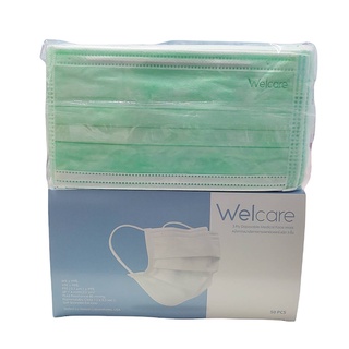 พร้อมส่ง+++  Welcare mask/Welsure mask สีเขียว 50 ชิ้นต่อกล่อง