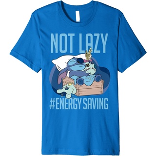 tshirtเสื้อยืดคอกลมฤดูร้อนเสื้อยืดแขนสั้นลําลอง คอกลม พิมพ์ลาย Disney Lilo &amp; Stitch Not Lazy Energy Saving พรีเมี่ยม แฟช