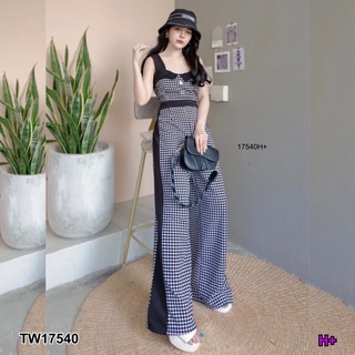 J17540 Jumpsuit จั๊มสูทแขนกุดขายาว ชิโนริแถบข้าง Long sleeveless jumpsuit Shinori Sidebar