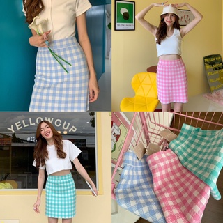 Nudeaholic **งดเปลี่ยนหรือคืน ✨✨𝑁𝑒𝑤 𝐶𝑜𝑙𝑙𝑒𝑐𝑡𝑖𝑜𝑛 ✨✨  " Gingham Knitted skirt" กระโปรงผ้าไหมพรม ลาย scotโทนสีพาสเทล SA