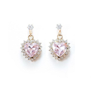 ต่างหูก้านเงิน 925 silver pink heart diamond premium earring