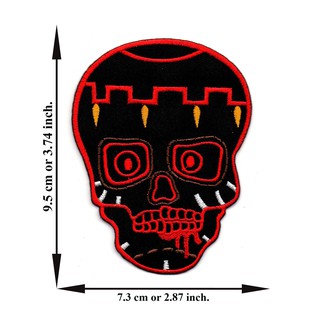 ตัดรีด ตัวรีดติดเสื้อ อาร์มปัก ติดเสื้อปัก ปักเสื้อ DIYลาย หัวกระโหลกสีดำขอบแดง