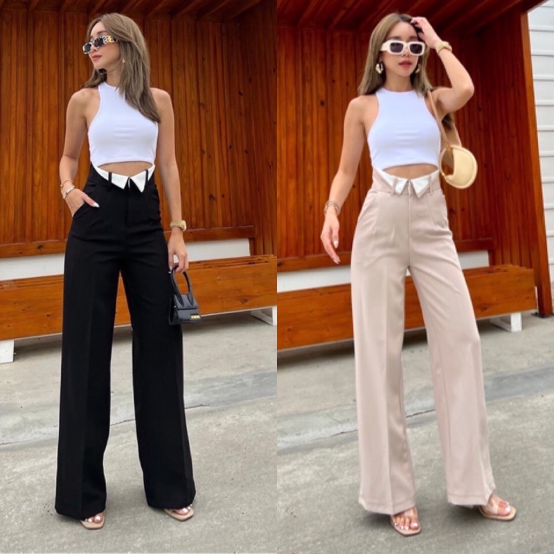 Monaco Pant กางเกงขากระบอกพับเอวฮิตสุดๆ พร้อมส่ง
