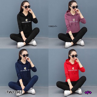 TwinsShopVip💗พร้อมส่ง TW13962 Set เสื้อแขนยาวมีฮู้ด + กางเกงขายาว