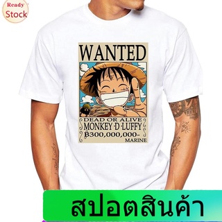 gothic เสื้อยืดลำลอง เสื้อยืดพิมพ์ลายการ์ตูน One Piece Luffy Wanted Order สำหรับผู้ชาย Casual T-Shirt