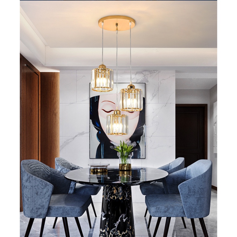 Retro golden รอบสามหัวแก้วคริสตัล E27 โคมระย้าโคมระย้าสร้างสรรค์ hotel villa duplex apartment home decoration