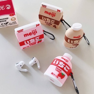 🍭🍼 AirPods case - Gen 1,2 - Pro เคสแอร์พอด นมMeijiสตอเบอรี่ / Meiji ช็อกโกแลต ( i9s, i11, i12 ) เคสซิลิโคน