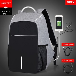 YHL รุ่น SK07 กระเป๋ากันขโมย กระเป๋าเป้ กระเป๋าสะพายไหล่ เป้สะพายหลัง Anti Thief Backpack พร้อมพอร์ตเสียบหูฟัง+USB Port