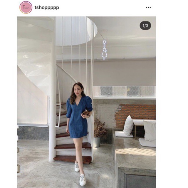 tshoppp เดรสยีนส์แขนพอง