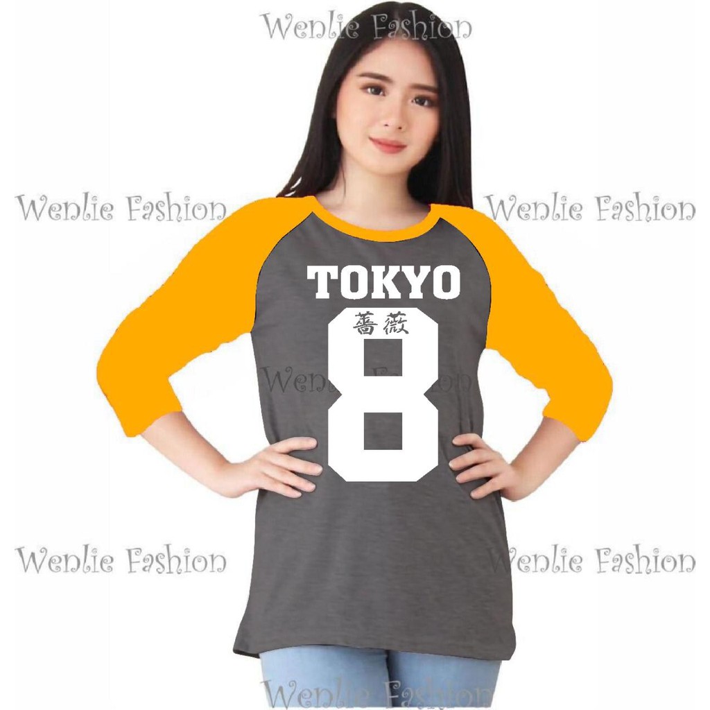 TOKYO 8 SCREEN-PRINTED WOMENS RAGLAN T-SHIRTS \4 SLEEVES, TOPS / T-SHIRTS / T-SHIRTS / DISTRO T-SHIR