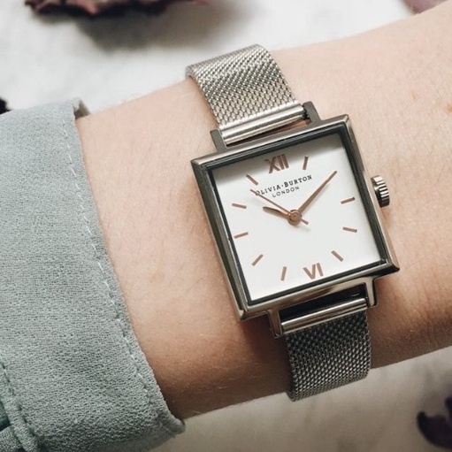 นาฬิกา Olivia Burton หน้าปัดสี่เหลี่ยมสีเงิน