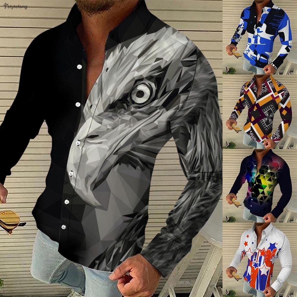 STYLEF-~Button Down 3D Shirt Mens Baroque Casual Blouse Party Long Sleeve Vintage Dress-【STYLEF-Fashion】 #3