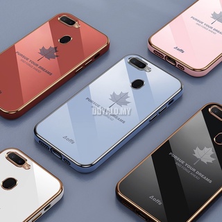 Luxury Maple Leaf Case OPPO R11 A5S A12 A12E F9 Pro A5 A9 2020 A91 A31 A3S F11 Reno 3 4G Phone Casing Plating Soft Silicone Square Back Cover