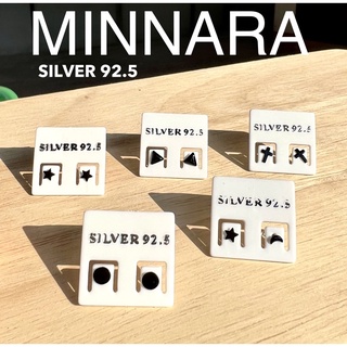 ต่างหูเงินแท้ 92.5 ( SILVER 92.5 ) สีดำ ไม้กางเขน กลม ดาว สามเหลี่ยม ✨