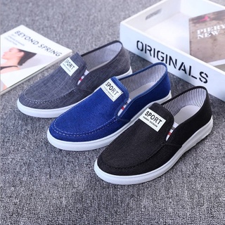 รองเท้าผ้าใบยีนส์ผู้ชาย New Denim Canvas Shoes Mens Casual Sports Shoes Low To Help Cloth Shoes Korean Shoes  032