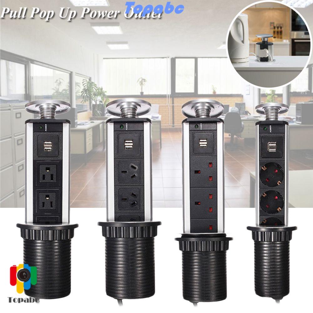 3 Plug Socket 2 USB Home US/EU/UK/AU Plug Table Pull Pop Up Electrical ...