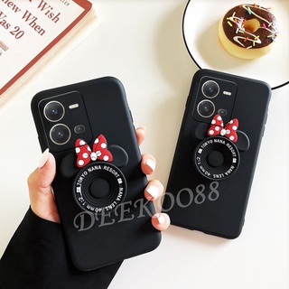 ใหม่ เคสโทรศัพท์มือถือนิ่ม VIVO V25 5G / V25e / Y35 / Y16 / Y02S / Y22S / Y22 4G 2022 New Handphone Casing Lovely Soft with Cute Cartoon Stand Holder Black Back Cover VIVOY35 VIVOV25e VIVOV25 VIVOY16 Phone Case