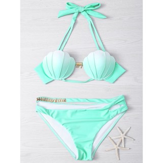 บิกินี่ Bikini ชุดว่ายน้ำบิกินี่ ทูพีซ Little Mermaid สีเขียว สวยเซ็กซี่ริมทะเล