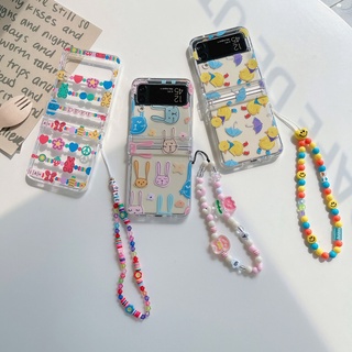 Samsung Galaxy Z Flip 3 Flip4 เคสบานพับ เป็ด ดาวห้าแฉก พร้อมสร้อยข้อมือ พับ เคสแข็ง กันกระแทก