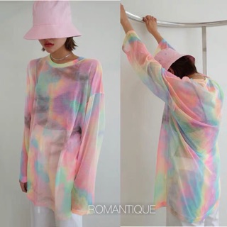 พร้อมส่ง  เสื้อแขนยาวผ้าตาข่ายลายมัดย้อม