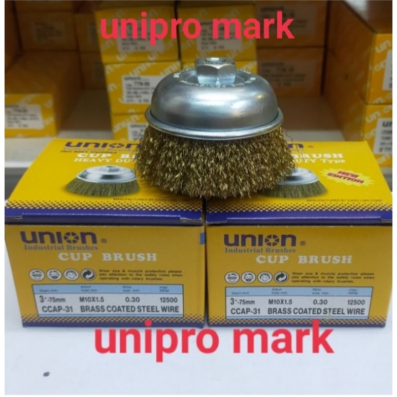 CCAP 31 union ชามแปรงลวดทองเหลืองเคลือบ 3 in-75mm (M10 x 1.5) แปรงถ้วย Gurinda Union