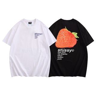 เสื้อยืดพิมพ์ลายแฟชั่นSTUSSY เสื้อยืดแขนสั้นลําลอง ผ้าฝ้าย พิมพ์ลายสตรอเบอร์รี่ 3 มิติ สไตล์สตรีท แฟชั่นสําหรับผู้ชาย แล