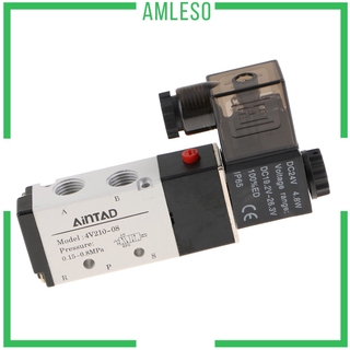 ( Amleso ) โซลินอยด์วาล์วแอร์ 1 / 4 นิ้ว Bspt 220 V Dc 24v 4v 210-08 5 Way 2 Position นิวเมติก