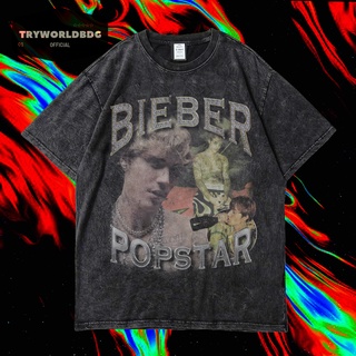 เสื้อยืดพิมพ์ลายแฟชั่น เสื้อยืด โอเวอร์ไซซ์ ขนาดใหญ่ พิมพ์ลาย JUSTIN BIEBER POPSTAR VINTAGE