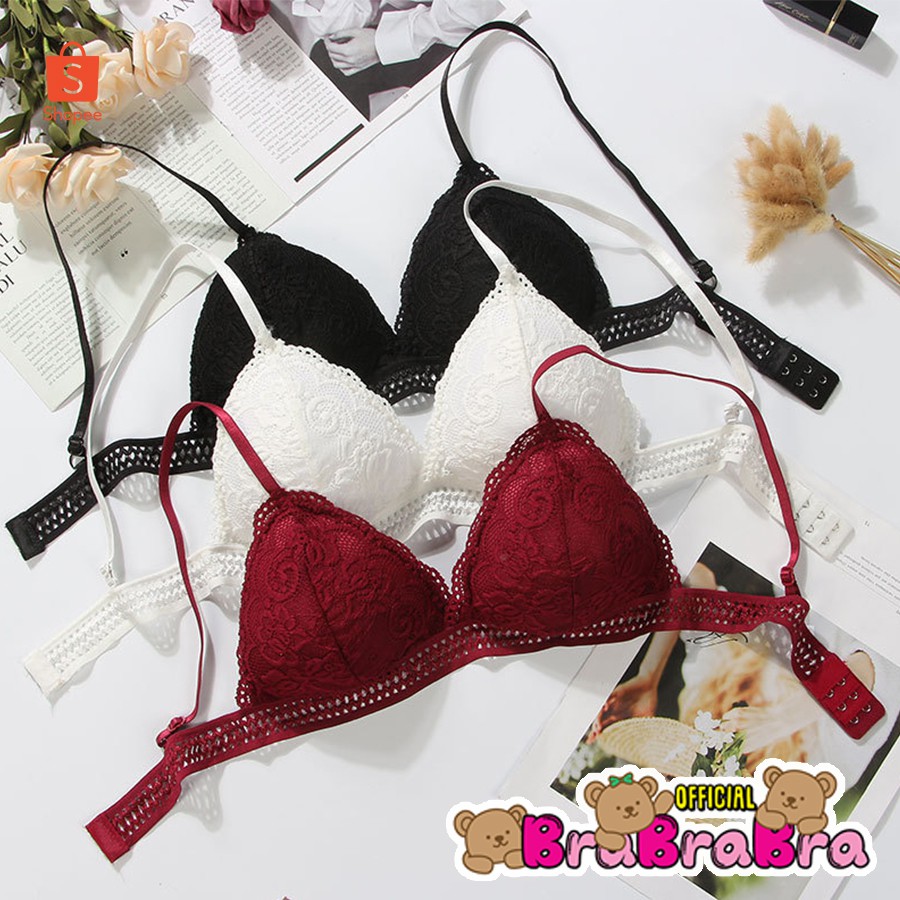 [ส่งจากไทย] 𝑩𝒓𝒂𝑩𝒓𝒂𝑩𝒓𝒂  #bra-061 บราลูกไม้ถัก ตะขอหลัง มี 3 สี